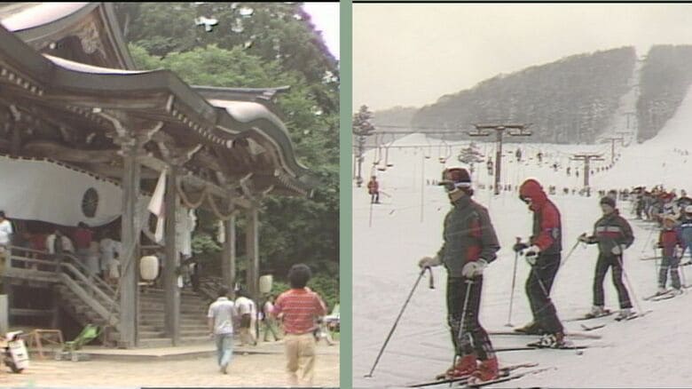 かつては多くの観光客が訪れ店も繁盛　左・戸隠神社　右・スキー場（当時）