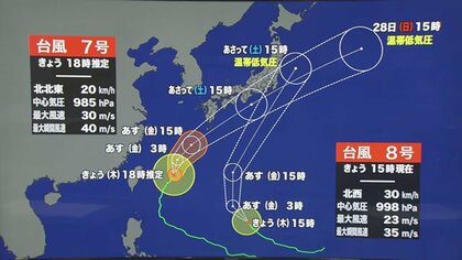 台風7号・8号が相次ぎ北上　25日夜から福井県内で激しい雨　27日朝にかけ降り続く見込み　台風が通過後は再び気温30度の暑さに