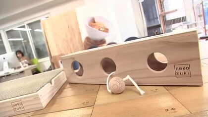 被災木活用したネコのおもちゃを発売　大船渡山林火災で樹皮が焼けたスギ製材　岩手県