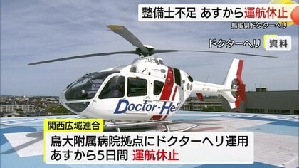 整備士不足でまたもやピンチ　ドクターヘリが１１月１６日から５日間運航休止（鳥取）