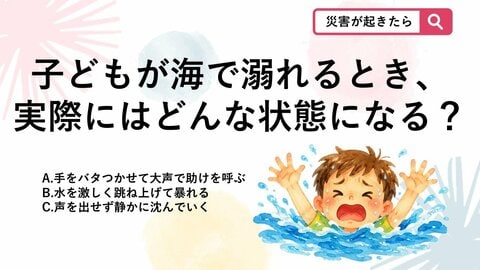【防災クイズ】子どもが海で溺れるときの実際の様子として正しいものはどれ？