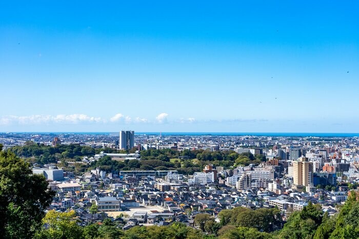 卯辰山見晴らし台から眺めた金沢市の町並み