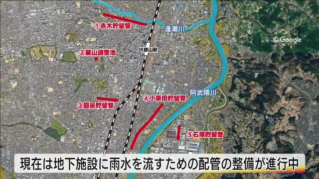 地下に雨水を流すための配管整備が進行中