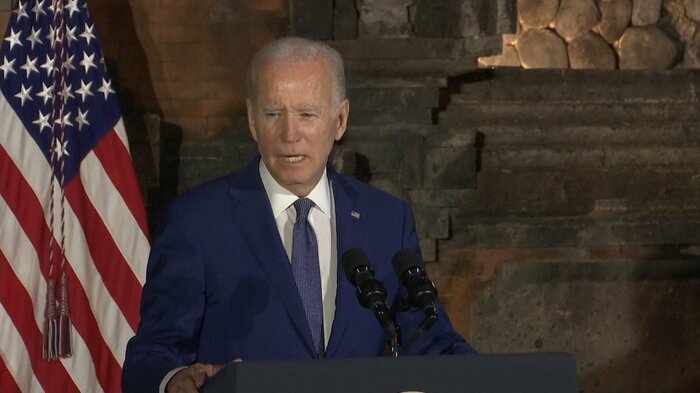 日中首脳会談後に会見を行ったバイデン大統領(14日・バリ島)