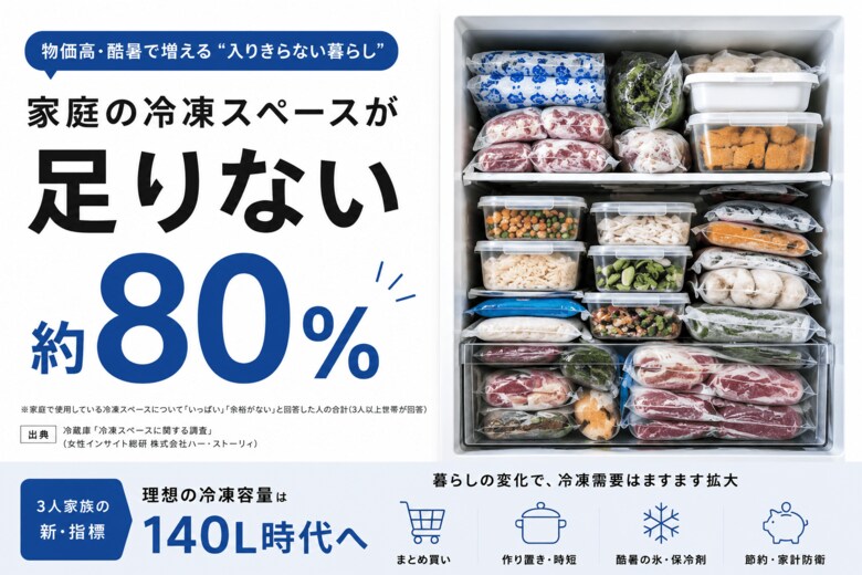 冷凍庫キャパオーバー。 二季化時代の冷凍容量「新・指標 約140L」