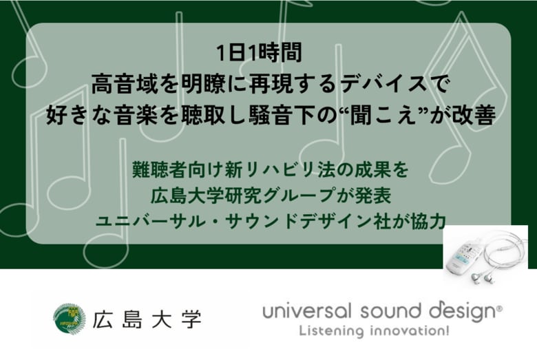 1日1時間　高音域を明瞭に再現するデバイスで好きな音楽を聴取し騒音下の“聞こえ”が改善