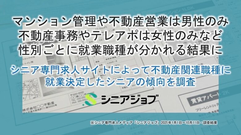 シニアの不動産業への就業傾向を調査、性別ごとに就業職種が分かれる結果に