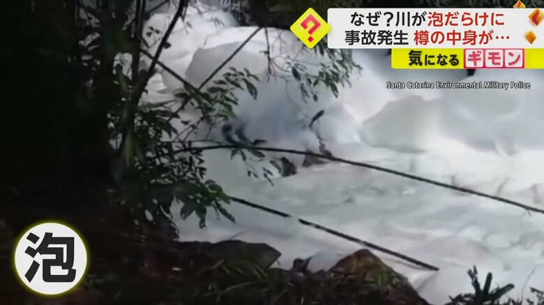 真っ白い泡が川を覆い尽くしている