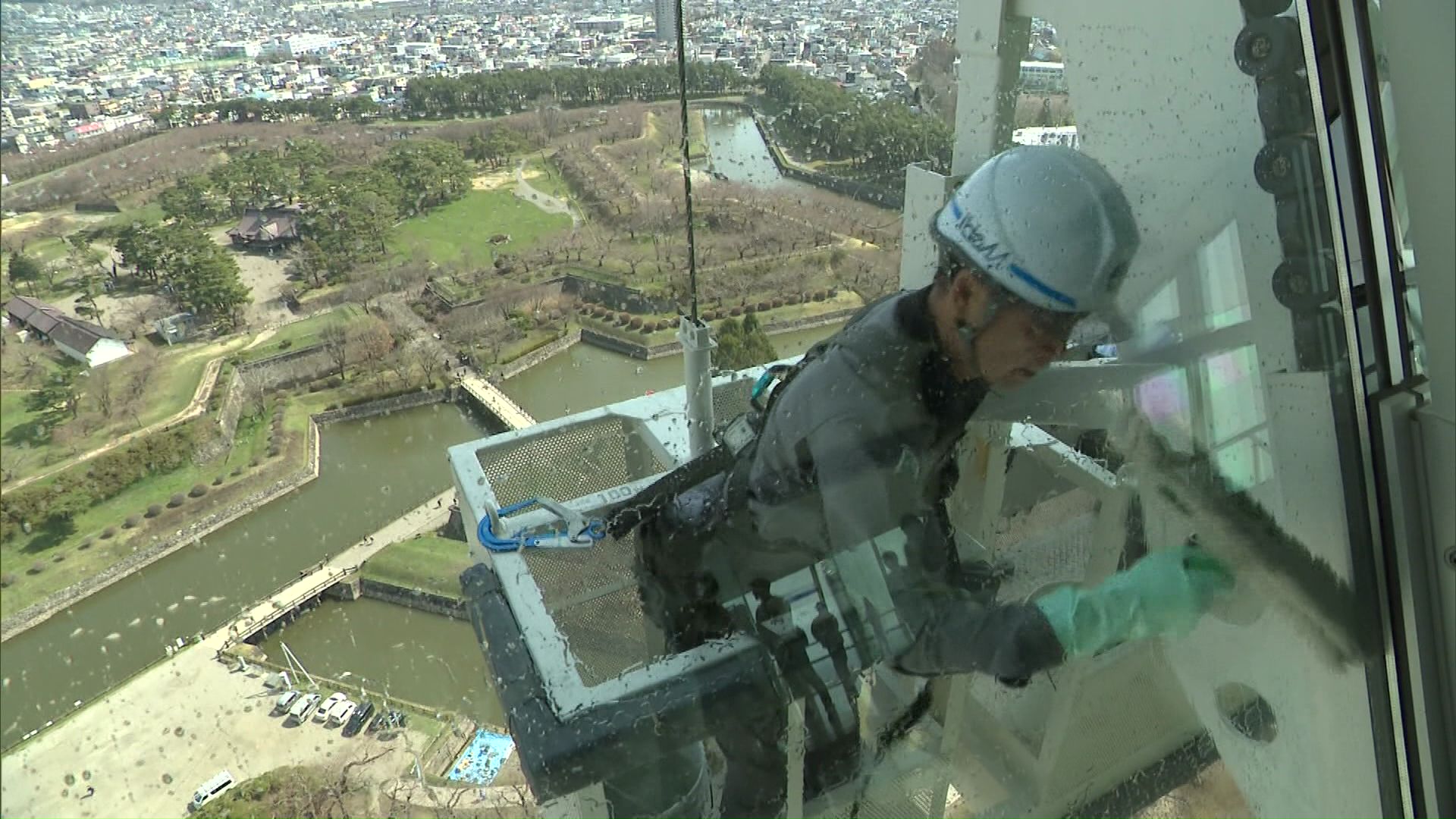 サクラ見物へ準備万端！五稜郭タワー展望台で窓300枚ピカピカ拭き掃除…五稜郭公園の開花予想は17日か～きれいな窓から“サクラのピンク色”もうすぐ〈北海道函館市〉