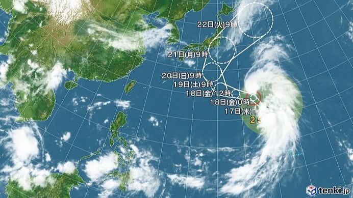 台風25号の進路予想図(日本気象協会tenki.jpより)