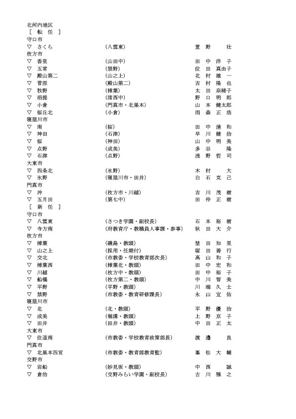 小学校の校長・転任・新任