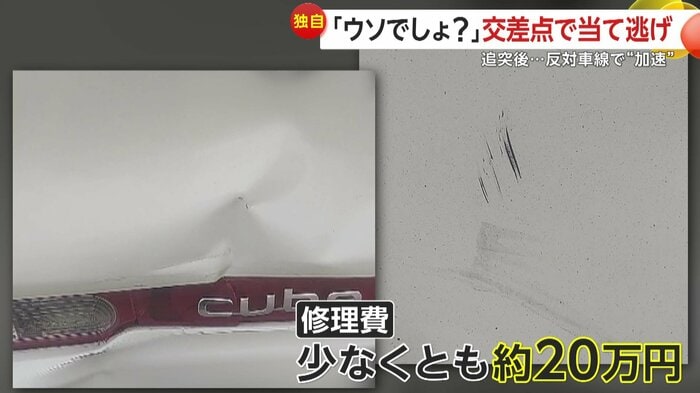 被害を受けた被害者の車（視聴者撮影）