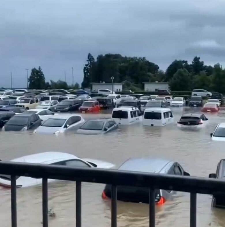 台風で空港駐車場に停めていた車300台が浸水　最大1ｍ程度　県が排水機能の調査を実施へ　観測史上最大の雨量を計測　法面の一部崩落も確認｜FNNプライムオンライン