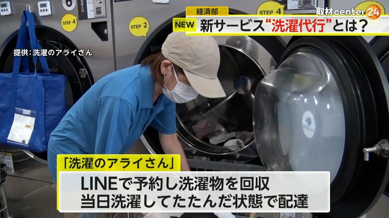 洗濯物を入れるスタッフ