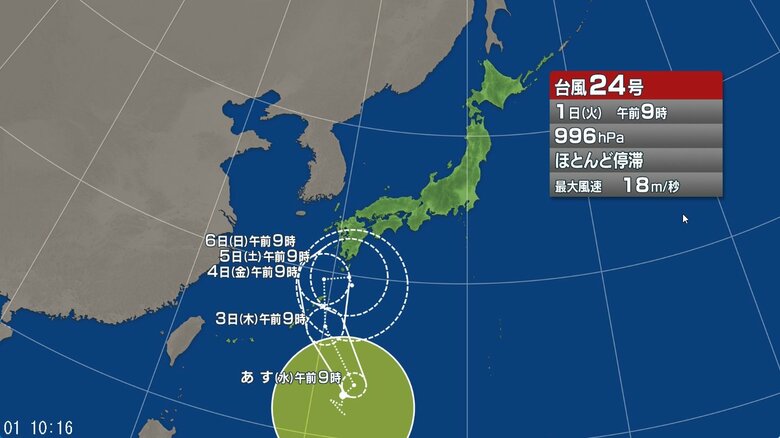 台風24号の進路予想図