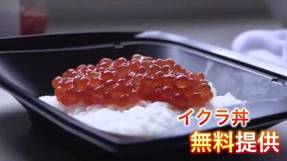 【秋の味覚イクラ丼を無料で提供！】羅臼町特産のイクラ丼－無料提供に朝6時半から長蛇の列！知床らうす産業祭「羅・来・楽」…秋サケのつかみ取りも小中学生でにぎわう〈北海道羅臼町〉