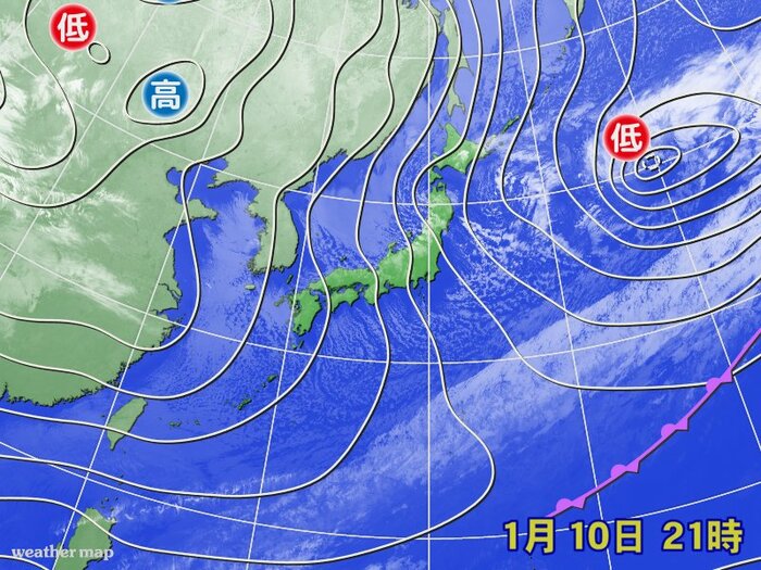 「西高東低」の気圧配置となっている天気図（イメージ）