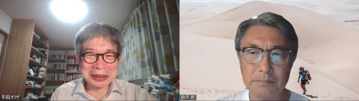 平田氏「地域に人材がいないと、全国一律の金太郎飴のようになってしまう」(右は筆者)