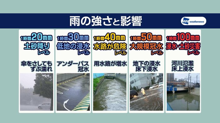 雨の強さと影響(出典:ウェザーニューズ)