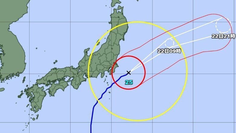 【台風情報】大型で強い台風25号の進路予想 関東の東を北上、22日にかけて東北地方に接近する見込み 土砂災害、低い土地の浸水、河川の増水や氾濫に厳重警戒|FNNプライムオンライン