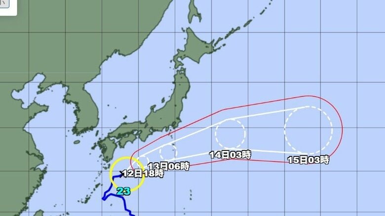 【台風情報】台風23号　今後の進路予想は　四国沖を1時間に約20キロの速さで北東へ　気象庁の発表（12日午前6時45分）｜FNNプライムオンライン