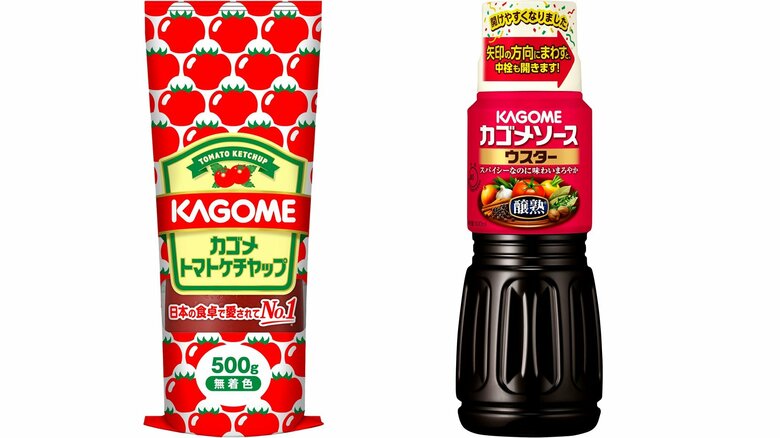 カゴメが値上げを発表したトマトケチャップ（左）と醸熟ソース ウスター（右）
