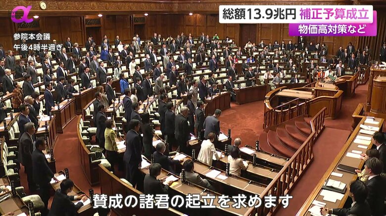物価高対策などを盛り込んだ2024年度の補正予算が成立した参議院本会議