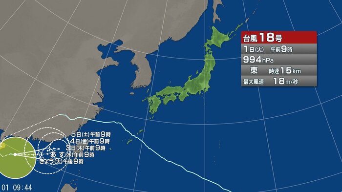 台風18号の進路予想図