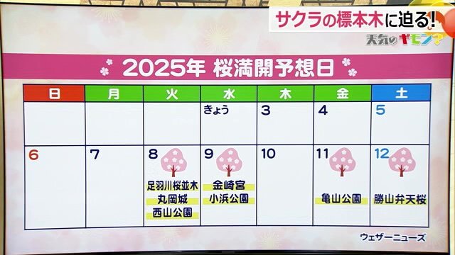2025年の桜満開予想(ウェザーニューズ)