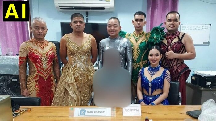 タイの警察署の公式SNSに投稿された画像（提供画像をもとに一部加工）