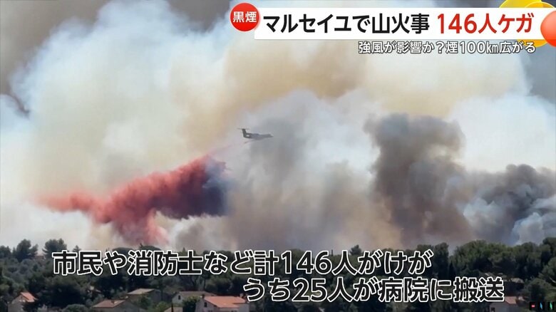 車両火災が強風の影響で広がったか　フランスで山火事…煙が100km広がり146人怪我｜FNNプライムオンライン