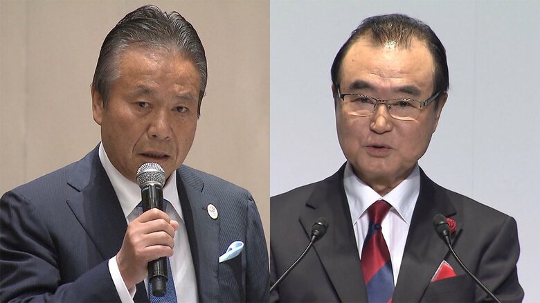 高橋治之被告(左)と青木拡憲被告(右)