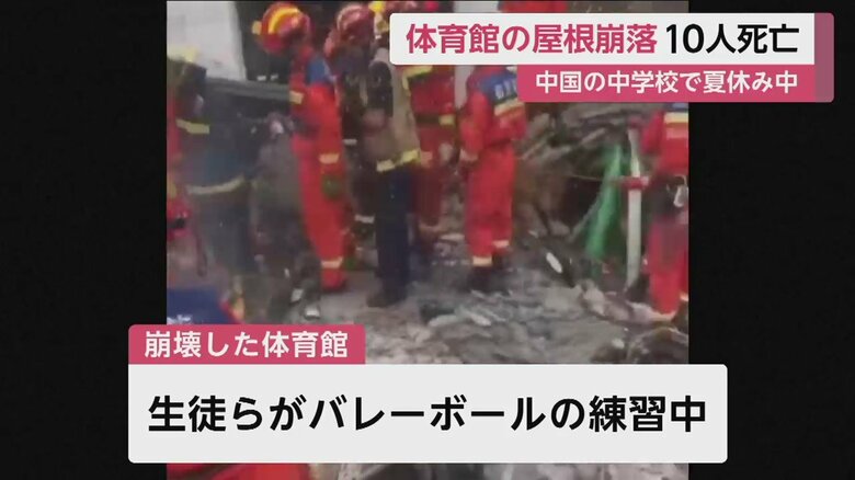 がれきなどが散乱する内部