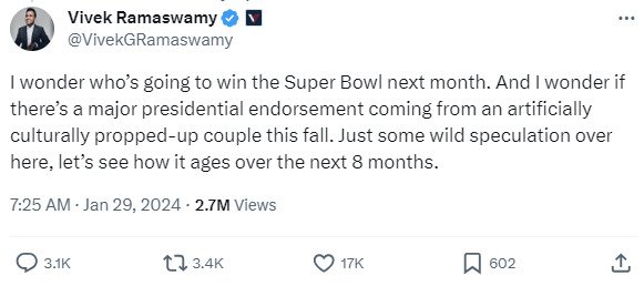 ラマスワミ氏はスウィフトさんの「バイデン支持表明」をけん制