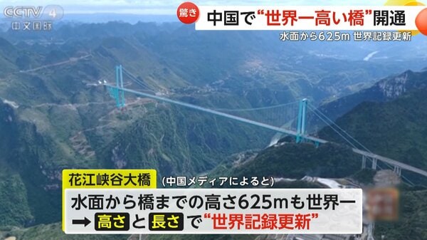 世界一高い橋”開通…水面から625m、全長2890mで“世界記録更新” 谷越え2