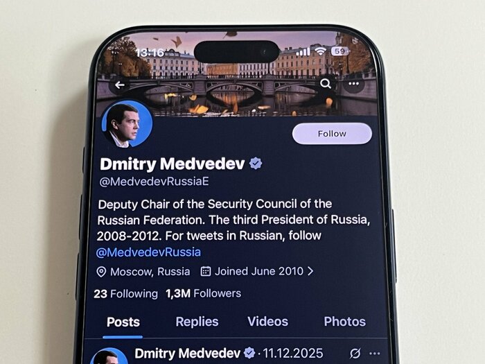 メドベージェフ前大統領のXのアカウント。侵攻後も積極的に発信している。
