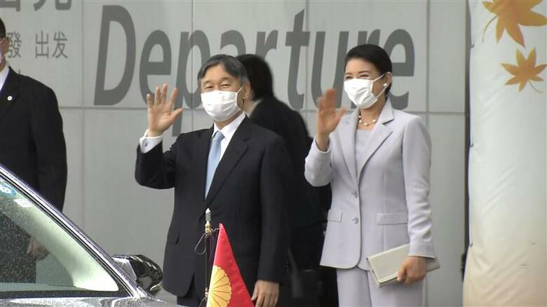 岩手県に到着した天皇皇后両陛下(3日午前、花巻空港)