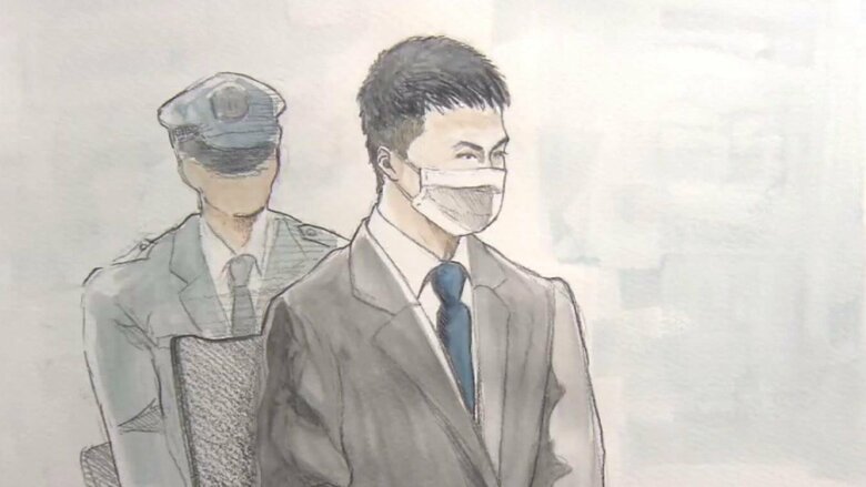 西光勝被告（2月17日 法廷内イラスト）