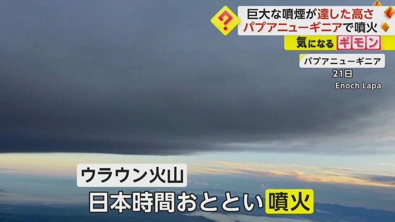 火山噴火で噴煙に覆われたパプアニューギニアの空