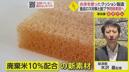 「廃棄米」配合の新素材がクッションに　“食品ロス削減”と“脱プラ”を実現【ネタプレ経済部】
