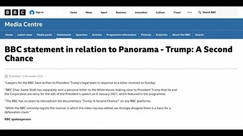 BBCがトランプ大統領に謝罪、ドキュメンタリー番組で演説を恣意的編集した問題めぐり　補償の支払いは拒否