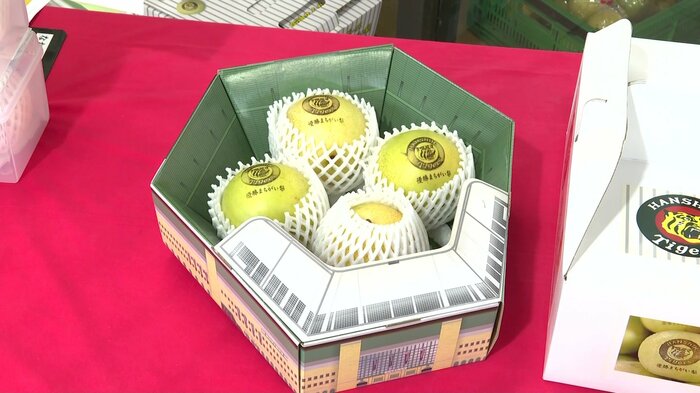 阪神タイガースのロゴが入った「阪神タイガース優勝まちがい梨」