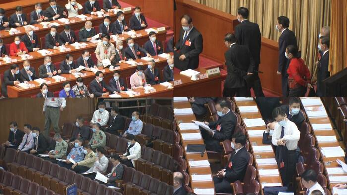 全人代の出席者はほぼ全員マスク姿