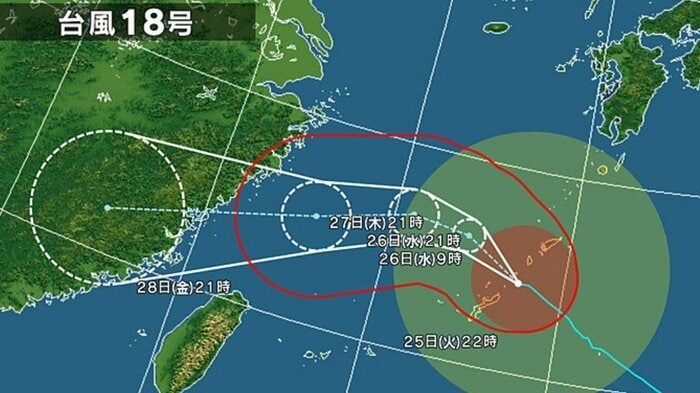 台風18号の進路予想図　日本気象協会より