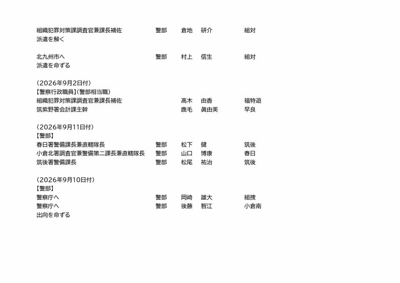 福岡県警の人事異動（3/3）