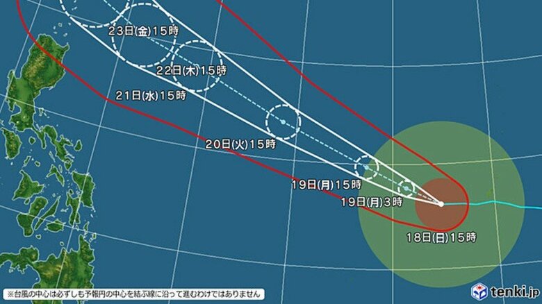 台風30号の進路予想図　日本気象協会 tenki.jpより