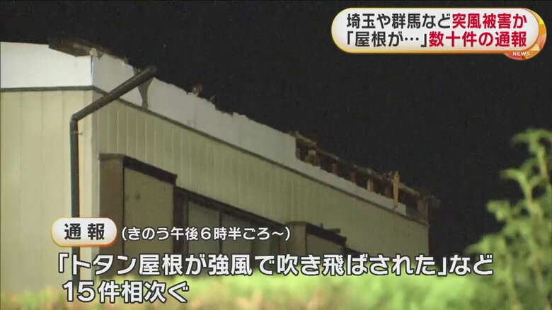 屋根が剥がれてしまっているのが分かる（埼玉・加須市）