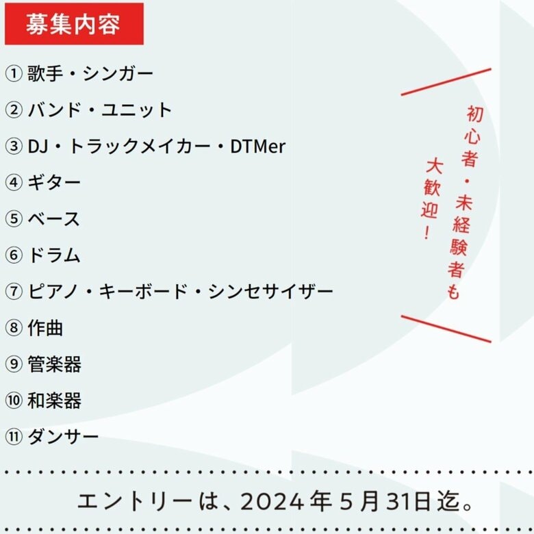 オーディションの募集内容（プロジェクトの紹介ページより）