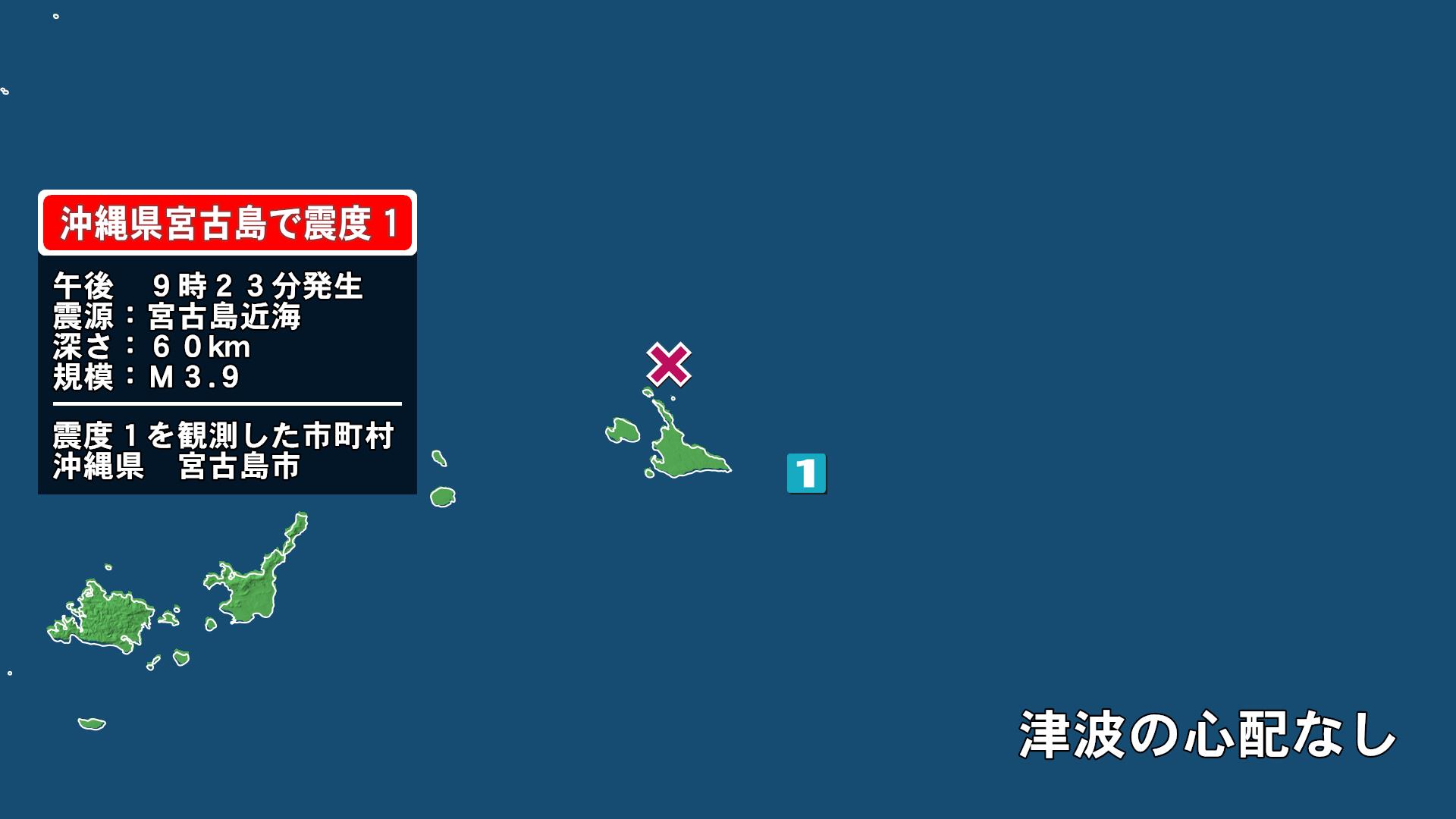 沖縄県で最大震度1の地震　沖縄県・宮古島市