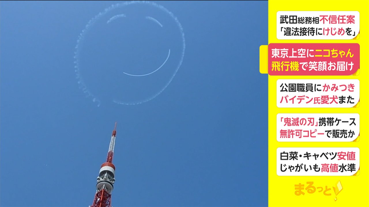 東京上空にニコちゃんマーク 飛行機で笑顔お届け Fnnプライムオンライン Goo ニュース